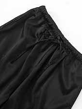 preiswerte weites Bein und hohe Taille-Damen Satinhosen Weites Bein Chinos Hosen Hose Streetwear Lässig Volle Länge Mittlere Taillenlinie Einfach Kordelzug Tasche Bequem Unelastisch Täglich Outdoor Schwarz Sommer Frühling Lässiger Schnitt