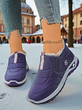 economico Sneakers da donna-Sneakers invernali da donna in caldo pile foderate in bordeaux - comode scarpe da esterno comode e impermeabili slip-on per il freddo e i viaggi di Natale