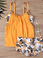 baratos Tankinis-Tankini Feminino de Biquíni 2 Peças com Cintura Alta Controle de Barriga Cintura Alta Slim Costas Nuas Roupas de Praia de Férias Gráfico Floral com Decote U Sem Mangas