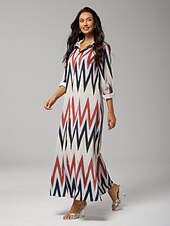 billiga Semesterklänningar-maxiklänning med geometriskt tryck i satäng