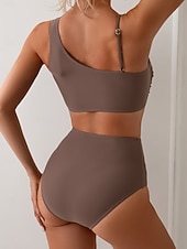 preiswerte Bikini-Sets-Damen Bikini 2-teiliges Badeanzug Frech Schlank Rückenfrei Urlaub Mode Einfarbiger Halterhals ärmellose Badeanzüge