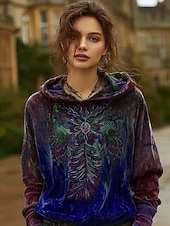 economico Tops Boho-Per donna Felpa con cappuccio Floreale Grafico Tinta a nodi Elegante Punk Vintage Manica Lunga Con Cappuccio Top Regolari Casuale Casa Streetwear Blu Giallo Rosso Verde Primavera Autunno Inverno