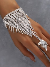 ieftine Bratara de dama-Brățară de mână pentru femei cu franjuri strălucitoare și strasuri - bijuterii de lux cu manșetă din plasă pentru petreceri, evenimente de seară &amp;ocazii speciale