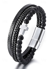 Недорогие Мужские украшения-мужской браслет с магнитной застежкой — дизайн из натурального камня и искусственной кожи, стильный и прочный, идеально подходит для повседневной носки.