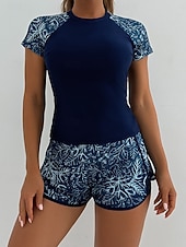 economico Tankini-Costume da bagno tankini da donna 2 pezzi pantaloni corti palmo controllo pancia vita alta slinguato senza schiena vacanza in spiaggia scollatura rotonda floreale con maniche corte