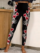 billiga -Dam Damasker Mysiga leggings Semester Ledigt Fullängd Hög midjaPantsalla hjärtans dag Hjärta Blommig Grafisk Tryck Bekväm Elastisk Ledigt Dagligen Semester Svart Rubinrött Sommar Vår Höst Smal