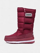 preiswerte Schnee- und Winterstiefel-Burgunderrote, wasserdichte Damen-Winterstiefel mit Kunstfellfutter – stylische Schneestiefel mit verstellbaren Riemen für Komfort und Wärme, perfekt für kaltes Wetter, Winteraktivitäten im Freien und Skiurlaube