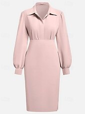 tanie czarna sukienka midi-Damskie Długa sukienka sukienka maxi Czarna sukienka Sukienka ołówkowa Elegancja Moda Nowoczesny Codzienny Biuro Święto Regularny Równina Długi rękaw W serek Czarny Rumiany róż Jasnoszary Beżowy