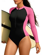 cheap One Pieces Rash Guards-Women's Rash Guard Color-blocking Zip Up UPF50+ Quick Dry Lightweight Long Sleeve Bodysuit Swim Shirt Surfing Canoeing Beach Summer