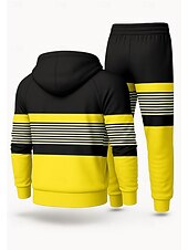 ieftine salopete sport-Bărbați Hanorac cu Glugă Trening Trening din 2 piese Cordon Inchide fermuarul Dungi Costume Toamnă Iarnă Galben Vocație Exterior Călătorie Ușor Modă Manșon Lung Sportiv Îmbrăcăminte de Sport  Strech