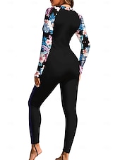 billiga One Pieces Rash Guards-Dam Rash-guards Helkroppsutslagskydd Surfdräkt i ett stycke Blommig Tropisk Dragkedja med inbyggd BH Dragkedja fram UV Solskydd Fullständig Täckning UPF50+ Långärmad Heltäckande Badkläder Kroppsdräkt