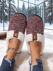 abordables Pantuflas y chanclas de mujer-Pantuflas de invierno cálidas de punto para mujer: zapatos de interior con forro polar de felpa y parte trasera completa con suela antideslizante para el hogar y el dormitorio