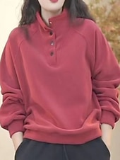 preiswerte Einfache Kapuzenpullover-Damen Pullover Sweatshirt Knöpfe Einfach Lässig Langarm Rollkragen Normale Oberteile Straße Alltagskleidung Schwarz Weiß Rote Purpur Grün Herbst Winter