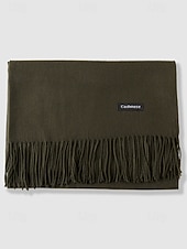 ieftine Accesorii de Crăciun-Eșarfă de Crăciun pentru femei, cu aspect de cașmir, șal de iarnă moale din imitație de cașmir cu ciucuri, eșarfă caldă de culoare uni pentru sărbători, exterior și purtare zilnică