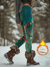 cheap Viking print-Women&#039;s Fleece Lined Leggings Leggings Vintage Ethnic Style Ethnic Full Length High Waist Graphic Geometric Pattern Abstract 3D Print Windproof Comfy Breathability Stretchy Outdoor Home Street Blue