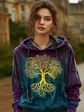 economico Tops Boho-Per donna Felpa con cappuccio Floreale Grafico Tinta a nodi Elegante Punk Vintage Manica Lunga Con Cappuccio Top Regolari Casuale Casa Streetwear Blu Giallo Rosso Verde Primavera Autunno Inverno