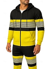 ieftine salopete sport-Bărbați Hanorac cu Glugă Trening Trening din 2 piese Cordon Inchide fermuarul Dungi Costume Toamnă Iarnă Galben Vocație Exterior Călătorie Ușor Modă Manșon Lung Sportiv Îmbrăcăminte de Sport  Strech