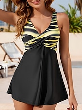 levne Tankiny-Dámský tankini plavky 2 kusy roztomilé kontrola břicha vysoký pas štíhlé bez zadního dílu na dovolenou plážové oblečení grafika geometrie V krk bez rukávů