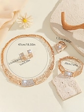 Χαμηλού Κόστους Γυναικείο Κολιέ-γυναικείο σετ κοσμημάτων 4 τεμαχίων επιχρυσωμένα με χρυσό - κολιέ, σκουλαρίκια, βραχιόλι με γεωμετρικά στρας &amp;δαχτυλίδι, πολυτελή νυφικά αξεσουάρ για γάμους &amp;εκδηλώσεις για πάρτι