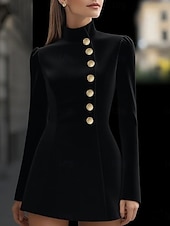 abordables Plain Dress-Women's Mini Dress Bodycon Dress Work Dresses Semi Formal Office Regular Fit Plain Long Sleeve High Neck Black White Pink Spring Fall Winter