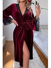 preiswerte Valentinstag Schlaf &amp; Lounge-Damen Robe Lässig Komfort Einfarbig Schnürung Heim Täglich Langarm V Ausschnitt Blau Wein Grün Sommer Frühling Herbst Winter Normale Passform