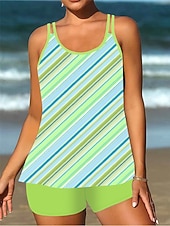 رخيصةأون مايوهات تانكيني-بدلة سباحة نسائية تانكيني قطعتين شورتات تحكم في البطن عالية الخصر نحيف بدون ظهر ملابس شاطئ إجازة مزينة بأنماط بيزلي برقبة على شكل حرف U بدون أكمام