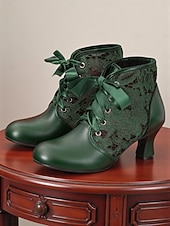  Naisten vihreät nauhakengät satiininauhalla ja pitsikorjauksilla – 1920-luvun elegantti vintage-tyyli, täydellinen syksyyn, talveen, juhliin ja erityistilaisuuksiin