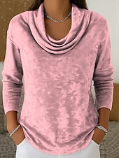 זול טי-שירט פשוטה-בגדי ריקוד נשים חוּלצָה טי שירטס דפוס שכבות צבע אחיד גראפי אלגנטית וינטאג' אופנתי שרוול ארוך צוואר בדוגמת דרפה חולצות רגילות יומי ליציאה סוף שבוע פול ורוד מסמיק אודם חום תלתן סתיו חורף