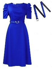 رخيصةأون فستان ميدي أسود-نسائي فستان ميدي فستان اسود فستان الحفلة أنيق موضة الحديث المكتب حفلة كوكتيل عادي سهل كم قصير V رقبة أزرق أسود أحمر أخضر الربيع الخريف الشتاء