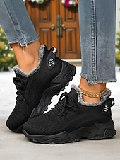 tanie Trampki damskie-Damskie czerwone trampki z podszewką z polaru - ciepłe, dzianinowe buty codzienne z antypoślizgową podeszwą, wygodne obuwie świąteczne na zimowe spacery i podróże