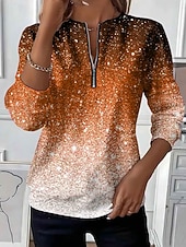 preiswerte Kunst &amp; Design Tops-Damen Pullover Sweatshirt Zip Up Sweatshirts Grafik Mode Casual Langarm Rundhals Regulär Tops Straße Täglich Zipper Druck Blau Rosa Rot Orange Herbst Winter