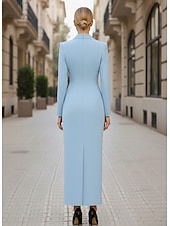 cheap Tuxedo Dresses-Women's Tuxedo Dress Sheath Formal Crepe Elegant Simple Long Sleeve 3/4 Sleeve Pleated Floor Length Peaked Lapel V Neck Double Breasted