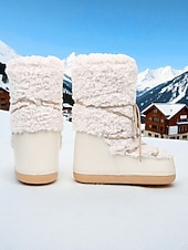 baratos Botas de neve e inverno-Botas de neve femininas, quentes e antiderrapantes, com acabamento em pele sintética - estilo aconchegante para atividades ao ar livre no inverno.