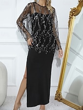 halpa Naisten puseropuvut-Naisten Hame setit Bolero toppi Pitkähihainen Pyöreä kaula-aukko Yhtenäinen väri Paljetti Tupsu Tyylikäs Aktiivinen Juhla Cocktailjuhla Juhla / cocktail Musta Kevät Normaali