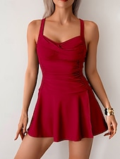 billiga Badessor-Kvinna Tankini 2-delad baddräkt Rynkad med Kjol Briefs Slim Baklöst Elegant Semester Enfärgad V-hals Ärmlös Baddräkter