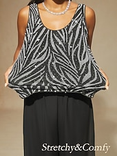  女性用 ドレッシーなトップス ツインセット スパンコール ラインストーン 動物 レオパード エレガント パーティー レディース 七分袖 スタンドカラー レギュラートップス パーティー パーティーイブニングウェア パーティー衣装 Sliver 春 秋 冬