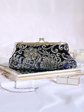 abordables Pochettes et sacs à main de soirée-Pochette à sequins pour femme – en polyester, multicolore, ornée de motifs floraux métallisés, avec bandoulière chaîne, idéale pour les mariages, les fêtes et les soirées.