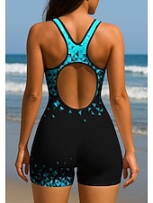 preiswerte One Pieces Rash Guards-Damen Standard Anti UV Shirt Einteiliger Surfanzug Badeanzug Geometrisch Farbblockierung mit integriertem BH Boyleg Kurzes Bein UV Schutz Elastisch Ärmellos Surfen Schnorcheln Wassersport Sommer