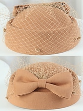 Недорогие Рождественские аксессуары-женская рождественская шапка из искусственной шерсти, с бантом и сеткой, несколько цветов для праздничных мероприятий, идеально подходит для торжеств и зимней моды