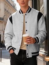 preiswerte Sportjacke-Herren Leichte Jacke Freizeitjacke Collegejacke Outdoor Urlaub Patchwork Tasche Frühling Herbst Farbblock Streetwear Stilvoll Stehkragen Regulär Dunkelgrau Schwarz Wein Marineblau Khaki Jacken