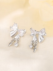 economico San Valentino-orecchini pendenti in argento con fiocco, cristallo trasparente e ciondolo a croce – eleganti orecchini pendenti per donna