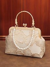 abordables Pochettes et sacs à main de soirée-Pochette élégante pour femme avec anse en nacre - motif floral brodé et finitions dorées, disponible en plusieurs couleurs, idéale pour les mariages, les fêtes et les occasions formelles.