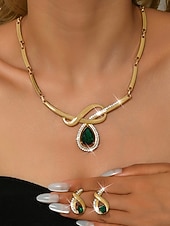 abordables Collier pour femme-Ensemble de bijoux en or 2 pièces pour femme - collier en cristal rouge en forme de larme &amp;boucles d'oreilles, élégants accessoires de mariée en strass pour les mariages &amp;événements festifs