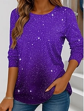 economico Maglietta Arte &amp; Design-Maglietta per Donna Grafica Moda Vintage Elegante a Maniche Lunghe Top Regolari Collo Rotondo Quotidiano Weekend Stampa Blu Rosso Viola Fucsia Verde Autunno Inverno