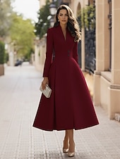 preiswerte Smokingkleider-Smokingkleid A-Linie Formell Stretch-Crêpe Elegant Vintage Langarm Tee-Länge Midi-Länge Königin Anne Doppelreihig