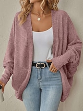 preiswerte Offene Frontstrickjacke-Damen Pullover Strickjacke Elegant Mode Niedlich Einfarbig V Ausschnitt Patchwork Gestrickt Langarm Normale Oberteile Stricken Outdoor Heim Arbeit Blau Schwarz Herbst Winter