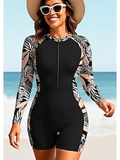 economico Rash Guards Interi-Per donna Top sottomuta Costume da surf intero Costume da bagno Floreale Tropicale Color-blocking Con zip con reggiseno incorporato Imbottitura rimovibile Protezione Solare UV UPF50+ Ultra Leggero