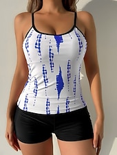 levne Tankiny-Dámské tankini dvoudílné plavky nabírané vysoký pas kontrola břicha vysoký pas štíhlé bez zadního dílu plážové oblečení květinový U krk bez rukávů