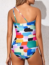 cheap One-piece swimsuits-Women's One Piece Swimsuit Slimming One Shoulder Colorblock Monokini Tummy Control High Waist Slim Backless Vacation Beach Wear Solid Color Graphic Asymmetric Neck Sleeveless Bathing Suits