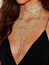 levne Dámský náhrdelník-Dámský zlatý náhrdelník s kamínky a třásněmi - luxusní šperk na koktejlové večírky, večerní akce a formální příležitosti